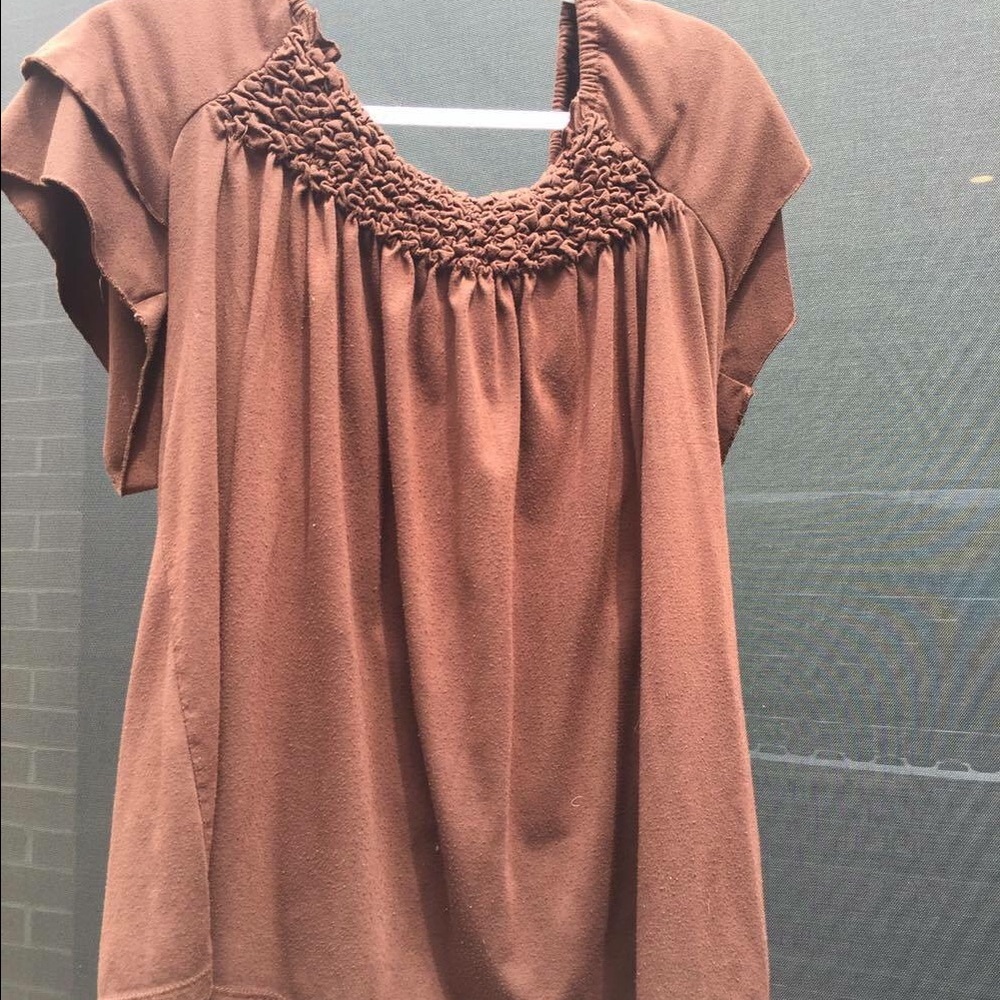 Brown Shirt w/Swoop Rooshed Neckline - Picture 2 of 3